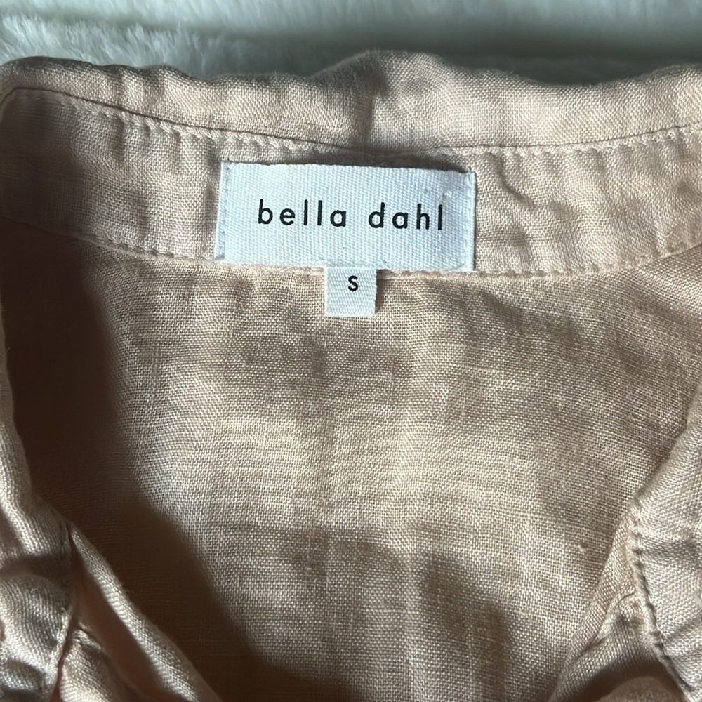 Bella Dahl Cap Sleeve Button Down shirt two pocket front pink - Picture 5 of 9